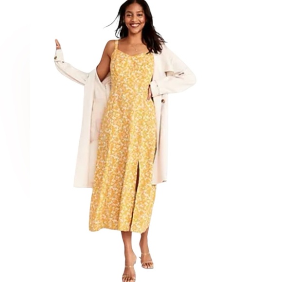 Old Navy Women L Yellow Floral Maxi Slip Cottage Core Boho Romantic Slit Dress - Picture 2 of 13